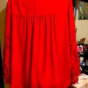 Beautiful red dress top with lace sleeves, never worn